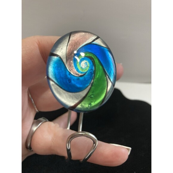 Silvertone  Bangle Bracelet DICHROIC GLASS OVAL Hinged 7.5" - Picture 2 of 5